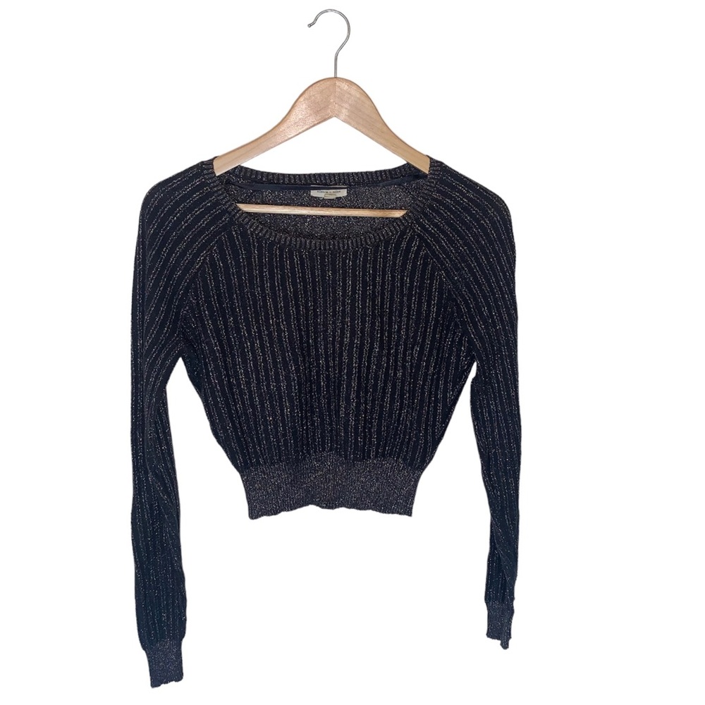 Silence + Noise Womens Medium Black Glitter Crop Top Long Sleeve Size